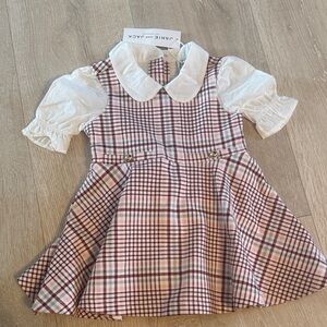 Janie and Jack Cream and Burgundy Plaid Dress with White Collar